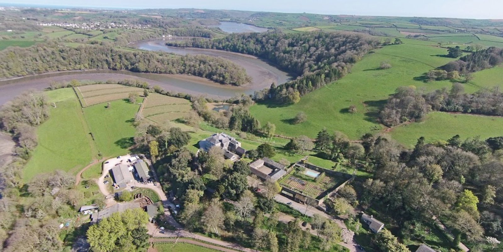Arial photo of Sharpham estate